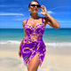 Einteiliger Badeanzug mit offenem Rücken Druck und Bikini-Beachcover-Set