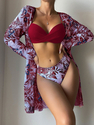 Women's Three-Piece Mesh Swimsuit Set With Bikini