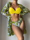 Women's Three-Piece Mesh Swimsuit Set With Bikini