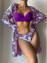 Women's Three-Piece Mesh Swimsuit Set With Bikini