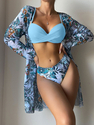 Women's Three-Piece Mesh Swimsuit Set With Bikini