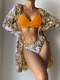 Women's Three-Piece Mesh Swimsuit Set With Bikini