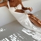 White Solid Color Strapless Bikini Set With One-Shoulder Cover-Up