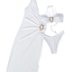 White Solid Color Strapless Bikini Set With One-Shoulder Cover-Up