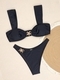 Solid Color Strapless High-Cut Bikini With Metal Starfish Detail