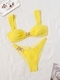 Solid Color Strapless High-Cut Bikini With Metal Starfish Detail
