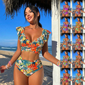 Women's Ruffle Backless Split Swimsuit Bikini Set
