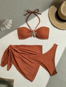As shown in the picture Solid Color 3-Piece Bikini Set With Tube Top And Beach Dress