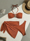 As shown in the picture Solid Color 3-Piece Bikini Set With Tube Top And Beach Dress