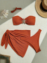 As shown in the picture Solid Color 3-Piece Bikini Set With Tube Top And Beach Dress