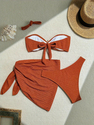 As shown in the picture Solid Color 3-Piece Bikini Set With Tube Top And Beach Dress
