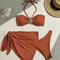 As shown in the picture Solid Color 3-Piece Bikini Set With Tube Top And Beach Dress