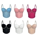 Pearl Embellished Ruched Mesh Corset Cami Top