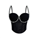 Pearl Embellished Ruched Mesh Corset Cami Top