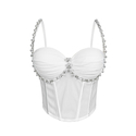 Pearl Embellished Ruched Mesh Corset Cami Top