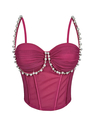 Pearl Embellished Ruched Mesh Corset Cami Top