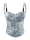 Vintage Denim Halter Strapless Embroidered Lace Corset Top