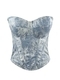 Vintage Denim Halter Strapless Embroidered Lace Corset Top