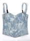 Vintage Denim Halter Strapless Embroidered Lace Corset Top