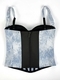 Vintage Denim Halter Strapless Embroidered Lace Corset Top