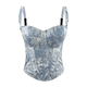 Vintage Denim Halter Strapless Embroidered Lace Corset Top