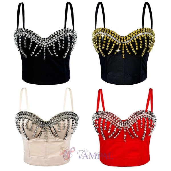 Studded Midriff-Baring Corset Outerwear