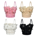 3D Floral Rhinestone Mesh Corset Camisole Top