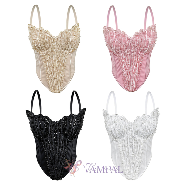 Handmade Floral Pearl Cami Top Open Back Corset