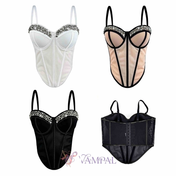 Rhinestone Mesh Corset Waist Trainer Backless Cami Top