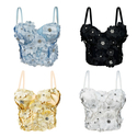 3D Blumen Strass Trägerloses Korsett Top Tweed-Stil Cami Bustier Für Damen