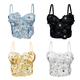 3D Blumen Strass Trägerloses Korsett Top Tweed-Stil Cami Bustier Für Damen
