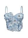 3D Blumen Strass Trägerloses Korsett Top Tweed-Stil Cami Bustier Für Damen