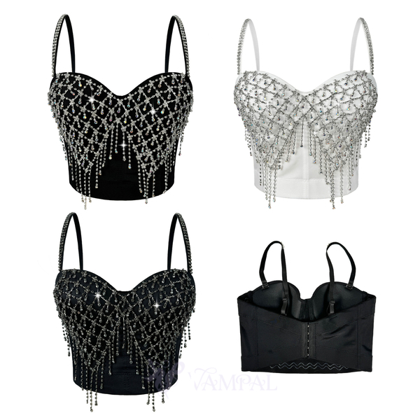 Colored Diamond Fringe Corset Chain Camisole Top Slim Fit Outerwear