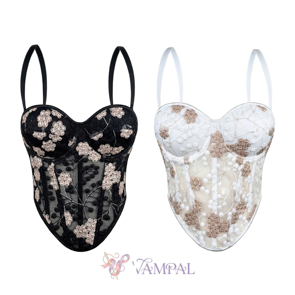 Floral Embroidery Corset Camisole Top Summer Slim Fit Shaping Tube Top