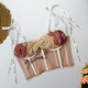 Sheer Lace-Up Floral Camisole Crop Top With Chest Pads