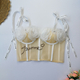Sheer Lace-Up Floral Camisole Crop Top With Chest Pads