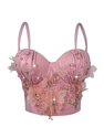 Handmade Beaded Flower Corset Top Retro Pearl Cami Tank