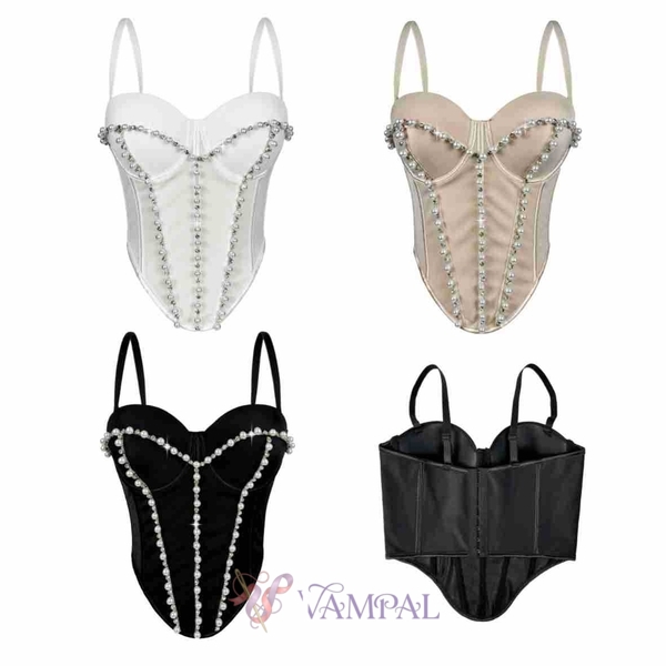 Pearl Rhinestone Corset Waist Trainer Cami Top