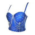 Denim Blue Rhinestone Beaded Fishbone Corset Tube Top Denim Camisole