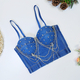 Denim Blue Rhinestone Beaded Fishbone Corset Tube Top Denim Camisole