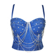 Denim Blue Rhinestone Beaded Fishbone Corset Tube Top Denim Camisole