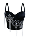 Floral Rhinestone Chain Tassel Corset Slim-Fit Camisole Top