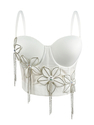 Floral Rhinestone Chain Tassel Corset Slim-Fit Camisole Top
