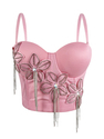 Floral Rhinestone Chain Tassel Corset Slim-Fit Camisole Top