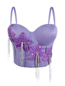 Floral Rhinestone Chain Tassel Corset Slim-Fit Camisole Top