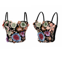 Black Vintage Embroidered Corset Top With Bra Pads Breathable Cami