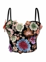 Black Vintage Embroidered Corset Top With Bra Pads Breathable Cami