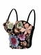 Black Vintage Embroidered Corset Top With Bra Pads Breathable Cami