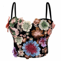 Black Vintage Embroidered Corset Top With Bra Pads Breathable Cami