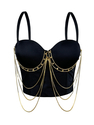 Black with gold chain Fringe Chain Corset Cami Top Summer Outerwear